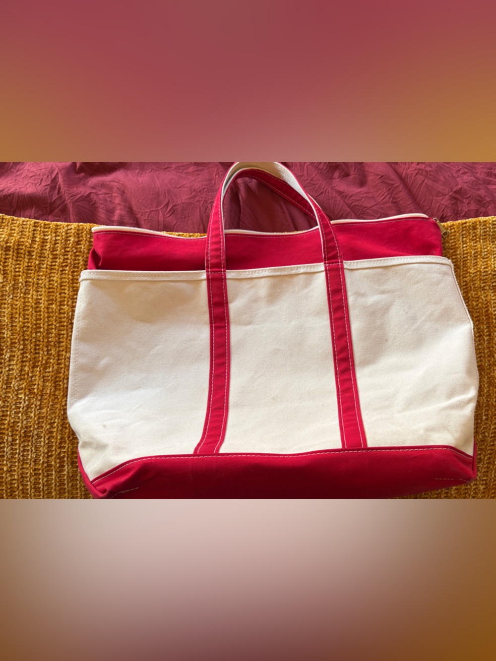 L.L. Bean Red and Cream Canvas Boat and Tote